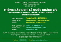 THÔNG BÁO NGHỈ LỄ QUỐC KHÁNH 2/9